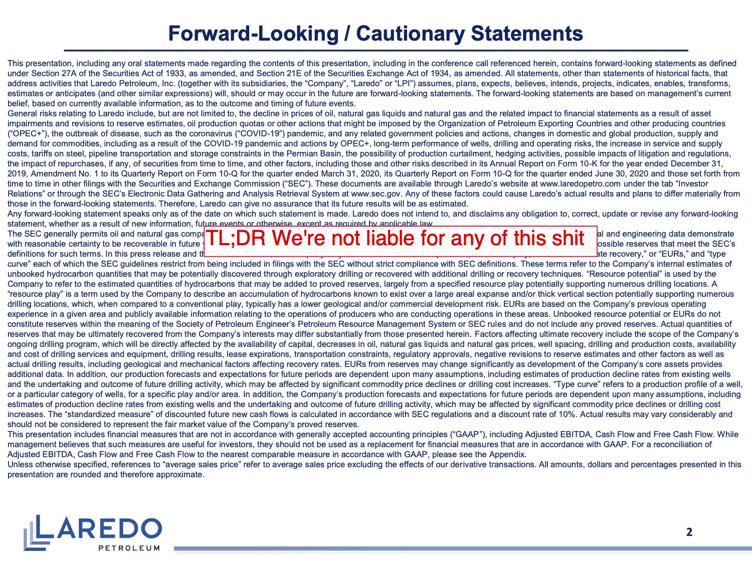 Slide 2 of the Laredo Petroleum investor deck, annotated by Doug Shittles